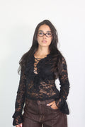 Femme Top nero da donna in pizzo, vista frontale