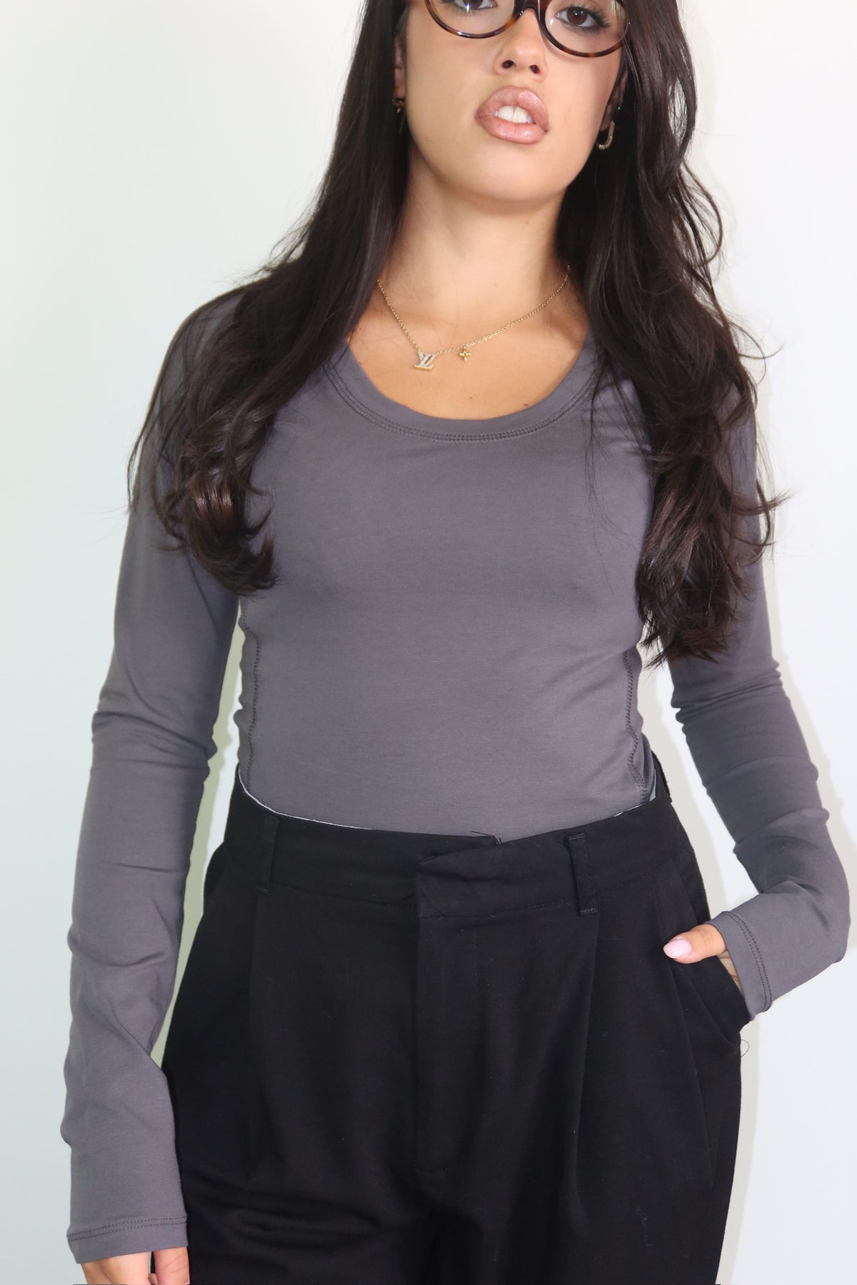 Maglia Soft Lumina grigia da donna a maniche lunghe